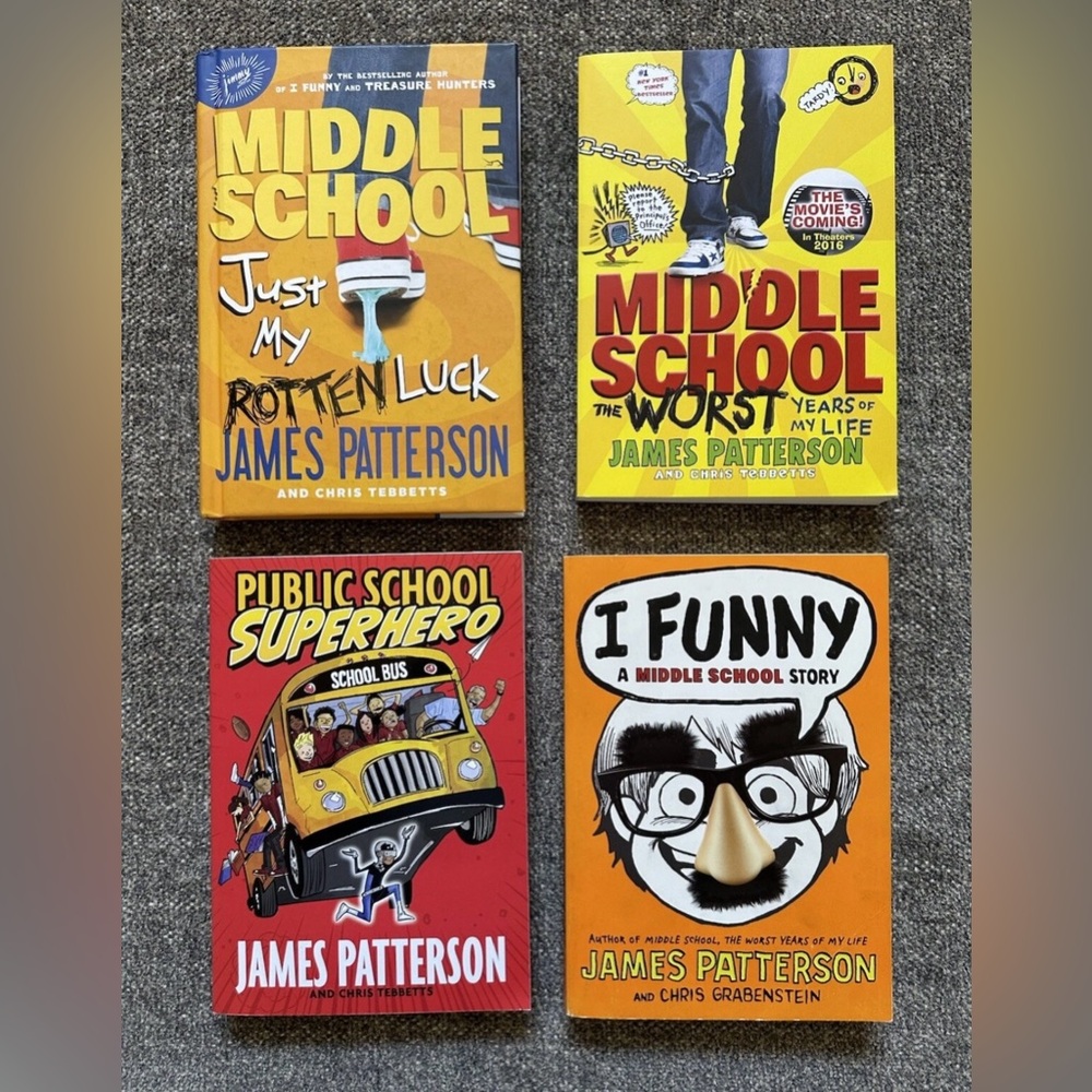 Lot of 4 James Patterson Books. 
Middle School 3 paperback. 1 hardback